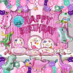 Party Spot! 150 pcs Dinosaur Birthday Party Supplies For Girls (Serves 12), P…