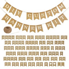 Custom Banner Kit, 97 Burlap Flags, WHITE Pre Printed Letters & Numbers, 120ft