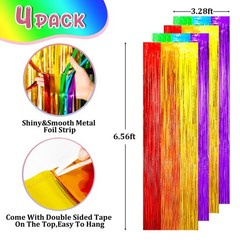 Rainbow Foil Fringe Backdrop Curtain Tinsel Party Decor Streamer 4 PCS