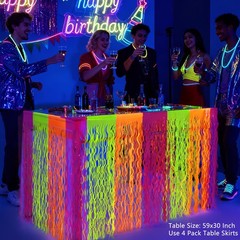 Glow in the Dark Party Supplies, 2 Pack Neon Fluorescent Wavy Metallic Tinsel Fo