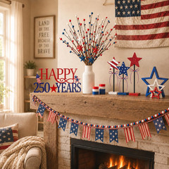 4Pcs 250Th Anniversary Decorations Set, Red White Blue Wood Stars, Metal America