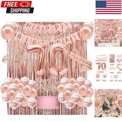 Luxurious Rose Gold 70th Birthday Party Set – Cake Topper, Banner & Balloons