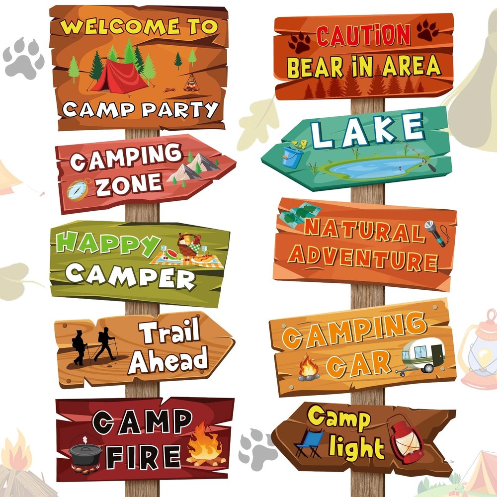 20 Pcs Camping Themed Party Decorations Outdoor Directional Signs Set