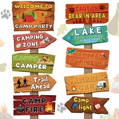 20 Pcs Camping Themed Party Decorations Outdoor Directional Signs Set