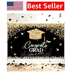 Class of 2026 Graduation Decorations – Elegant Black & Gold Backdrop 71″x43″