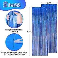 2 Pack Blue Foil Fringe Backdrop 39.6″W x 98.4″L (Pack of 2) Dark Blue