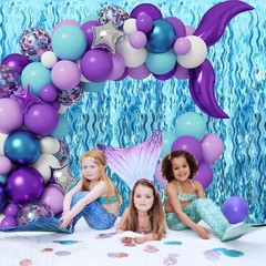 Wavy Tinsel Foil Fringe Curtains Teal Blue Streamers Backdrop for Ocean Theme…