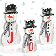 3 Pcs Christmas Snowman Table Top Decoration Joy Wooden Sign Holiday Table Cente