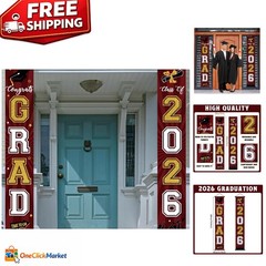 Festive Indoor/Outdoor Maroon & Gold Graduation Banners – Class of 2026 Signage