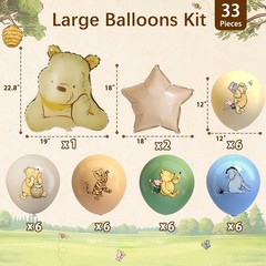 33Pcs Winnie Bear Balloons Large, 12Inches Neutral Vintage Pooh Bear Baby Sho…