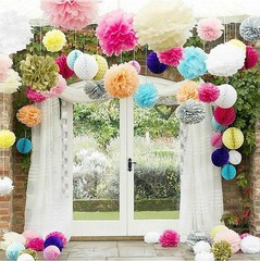 12pcs Light Pink Pom Poms Decorations for Party Ceiling Wall Hanging Tissue F…