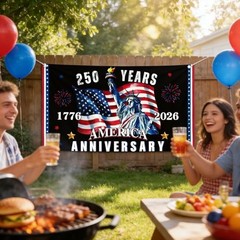 Anniversary Backdrop Decorations, 70 × 43 Inches 4th of July Party 250th