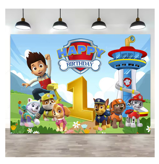 Custom Paw Patrol Birthday Backdrop Kids Name Age Puppy Banner Poster