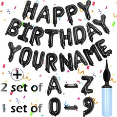 76pcs Birthday Balloon Set, Black Foil Letters, Customizable A-Z & 0-9, Pump Inc
