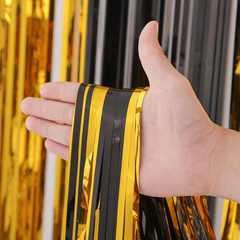 4 Pack Black and Gold Foil Fringe Backdrop Curtains, Tinsel Streamers Birthday P