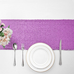 2 Packs 12 x 108 inches Lavender Sequin Table Runner, Glitter Lavender Purple Ta