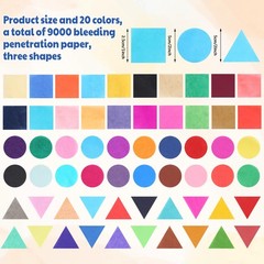 9000 Pcs Bleeding Tissue Paper 1 Inch Squares Round and Triangle Watercolor B…