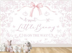 Baby Shower Party Backdrop Bunny Theme Floral Pink White Sweet Little Bunny
