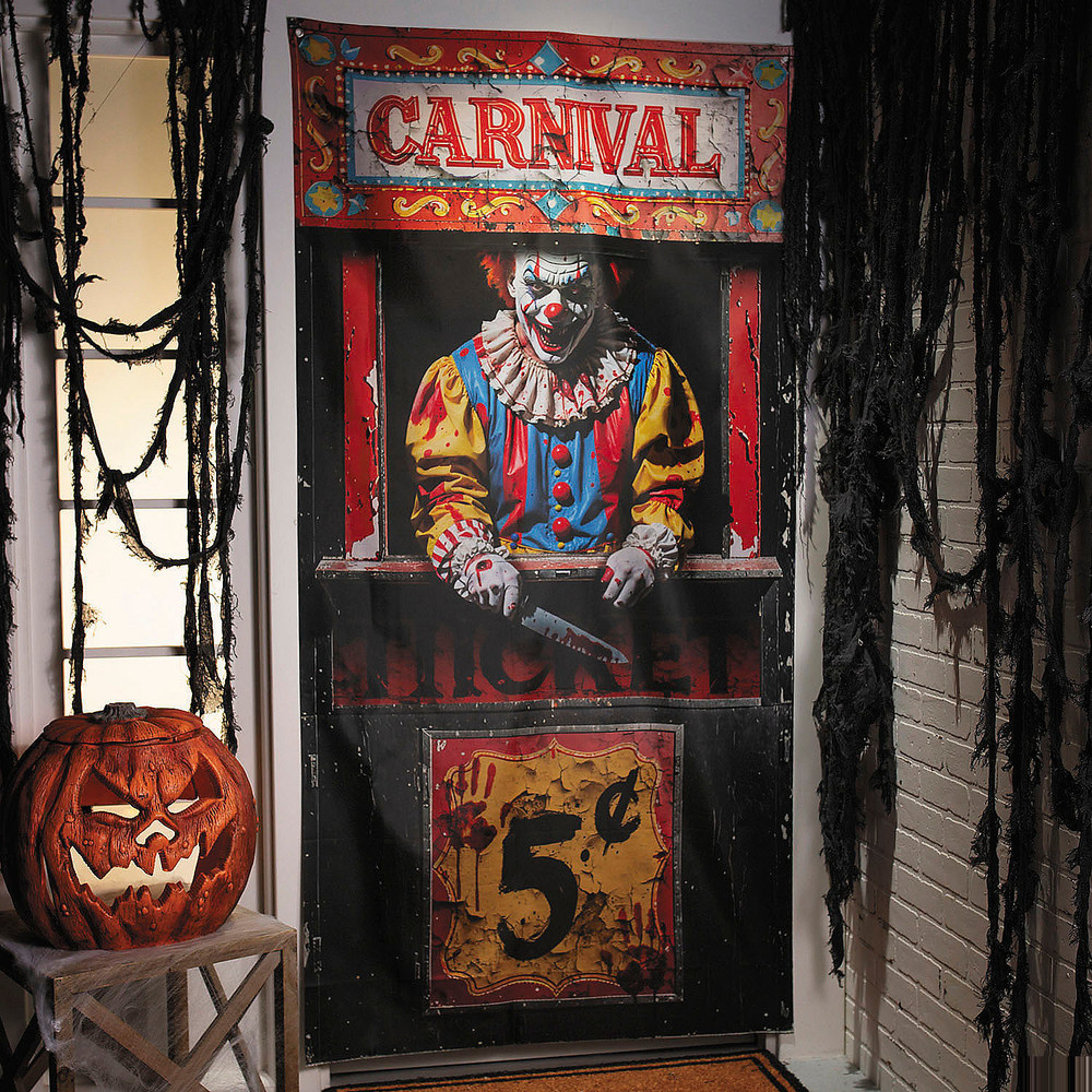 6 Ft. 6 3/4″ Carnival Booth with Bloody Clown Door Curtain Halloween Decoration