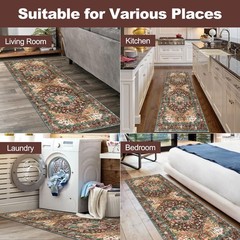 Yamaziot Washable Runner Rug, 2×6 Non-Slip Boho 2′ x 6′, Rust/Dull Teal