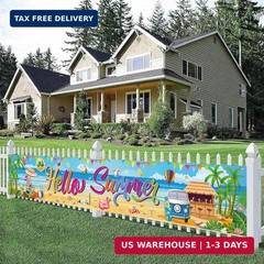 Hello Summer Banner, 118 x 20 Inch Beach Pool Hawaiian Luau Party Decorations fo