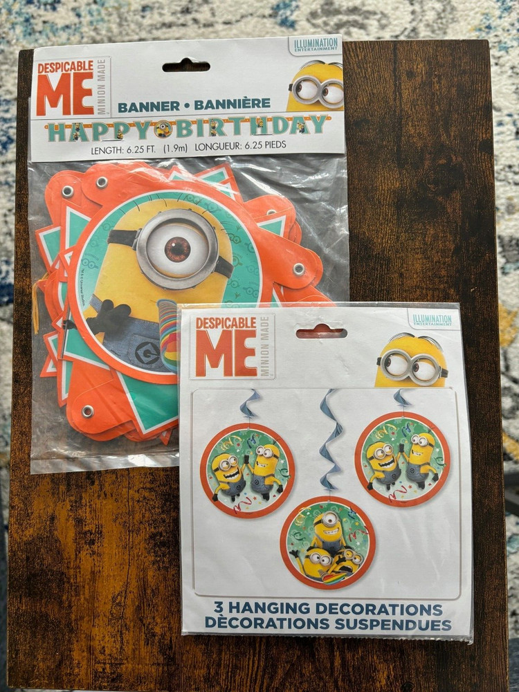 Minions Despicable Me 3 Ct Hanging Swirls Decorations & BIRTHDAY Banner NEW