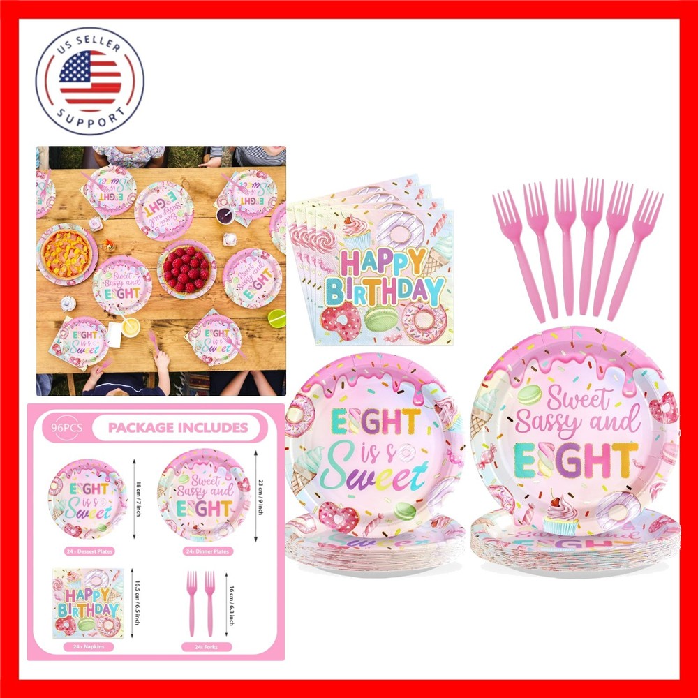 96 Pcs Sweet Sassy and 8 Birthday Decorations Donut 8th Birthday Party Decora…