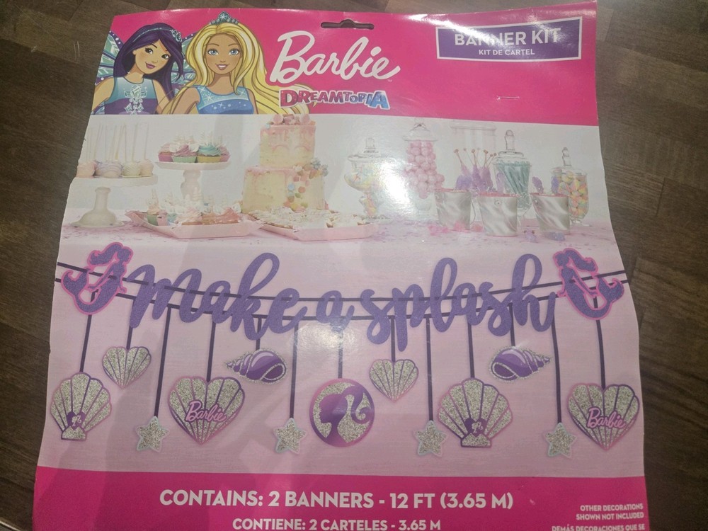 Barbie Deluxe Glitter Make A Splash Banner Party Supplies 12 ft 2 Pieces New