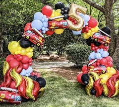 Fire Balloon Garland Arch Kit, 144pcs Red Yellow Chrome Gold Balloons with Fi…