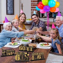 4 Pieces 60Th Birthday Decorations Wooden Vintage 1966 Table Party Supplies, Bla