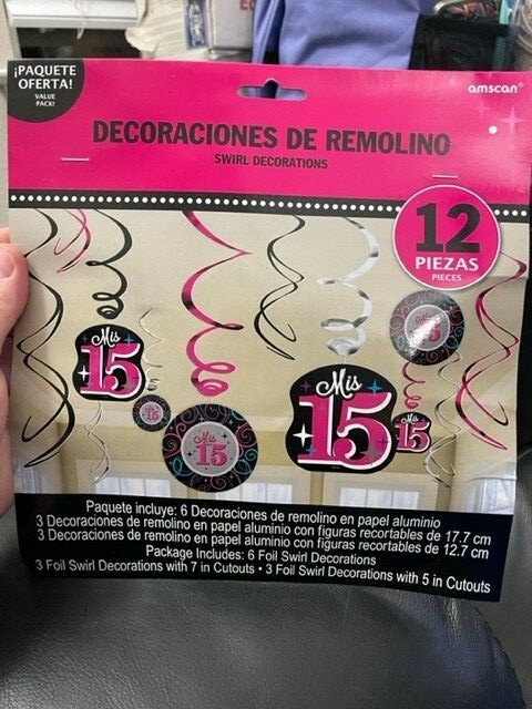 Mis Quince Anos Pink/Black Swirl Decorations Kit 12ct. New!!!
