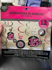 Mis Quince Anos Pink/Black Swirl Decorations Kit 12ct. New!!!