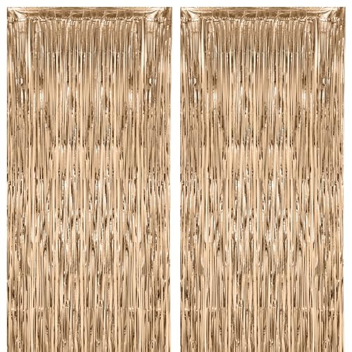 2 Pack Foil Fringe Backdrop Curtains, 39.6″W x 98.4″L (Pack of 2) Champagne