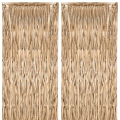 2 Pack Foil Fringe Backdrop Curtains, 39.6″W x 98.4″L (Pack of 2) Champagne