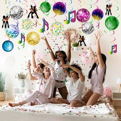 54 Pieces Disco Party Decorations Disco Ball Hanging Swirls 70s Party Hanging…