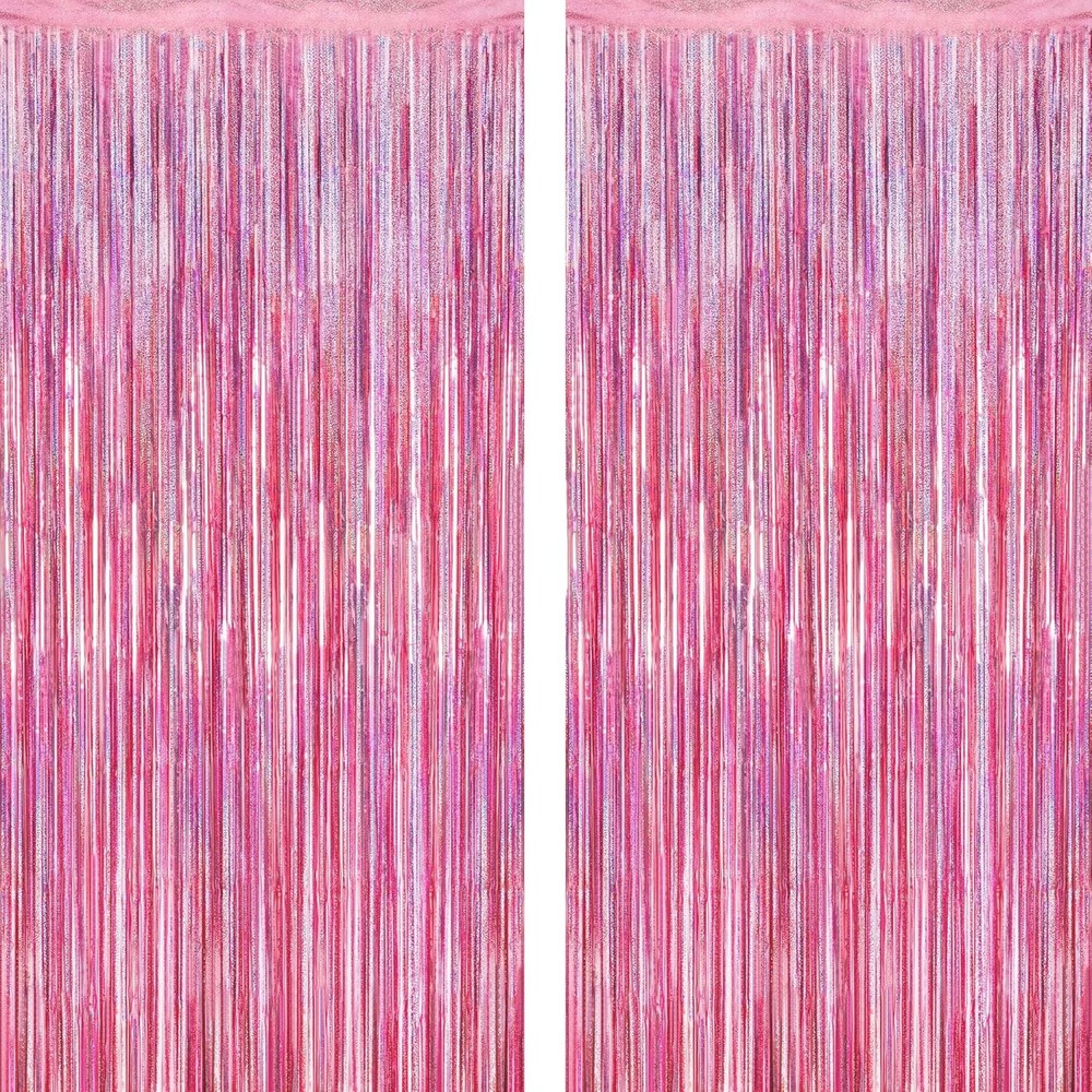 2 Pack Glitter Pink Backdrop, 3.28 FT x 7.05 FT Birthday Party Decorations, Lase