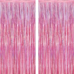 2 Pack Glitter Pink Backdrop, 3.28 FT x 7.05 FT Birthday Party Decorations, Lase