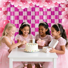 Birthday Party Streamers Decorations Pink White Checkered Foil Fringe Decor