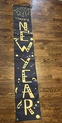 Happy New Year hanging banner 70.5 inches by 12 inches black and Gold