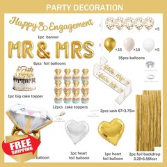 jenlion Engagement Party Decorations Gold White Balloons Banner Sash