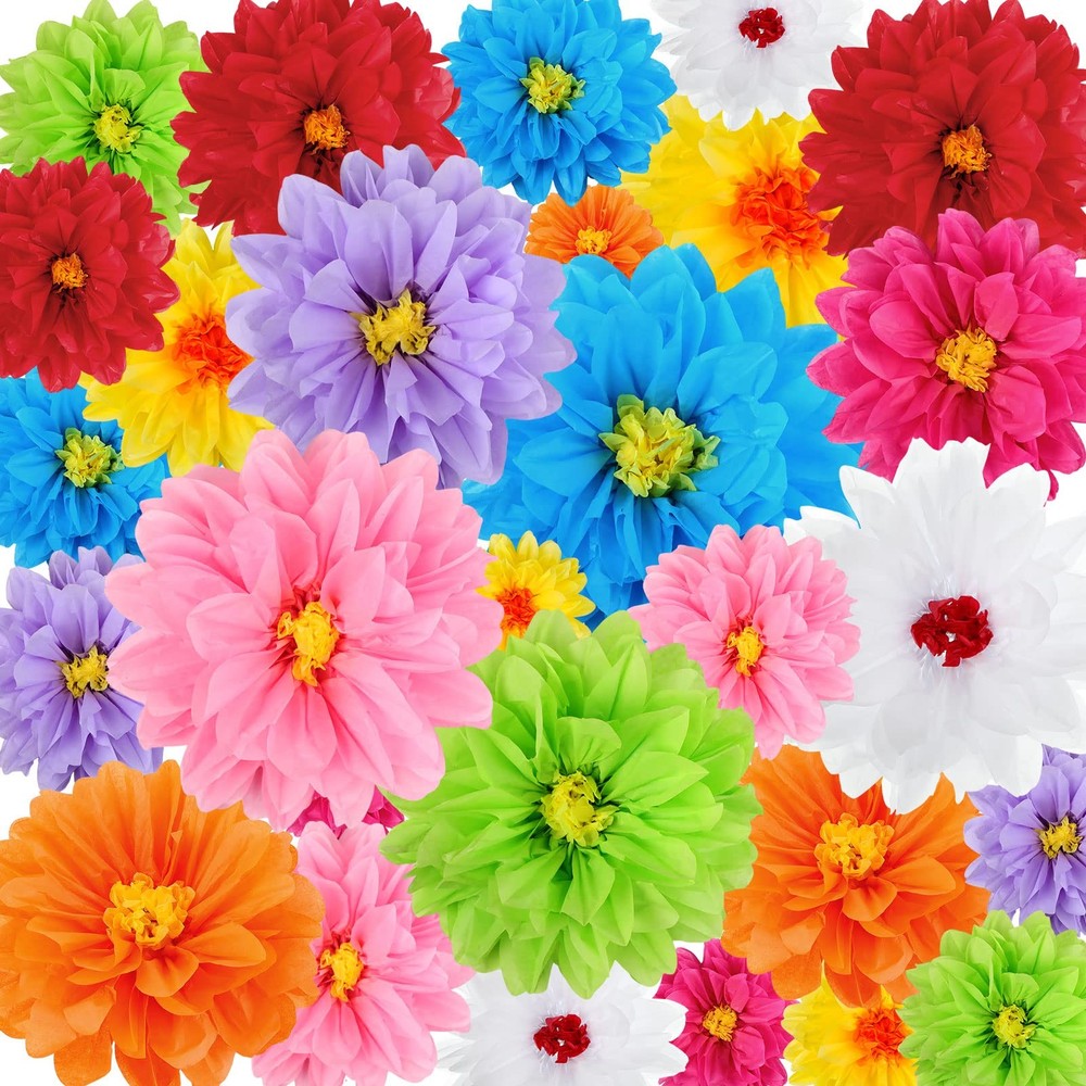 Mexican Paper Flowers Fiesta Tissue Colorful Crepe Floral Backdrop 54 PCS