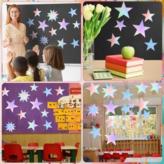 108 PCS Iridescent Stars Cutouts 2 Sizes 3.5 5.5 Inch Paper Silver Laser