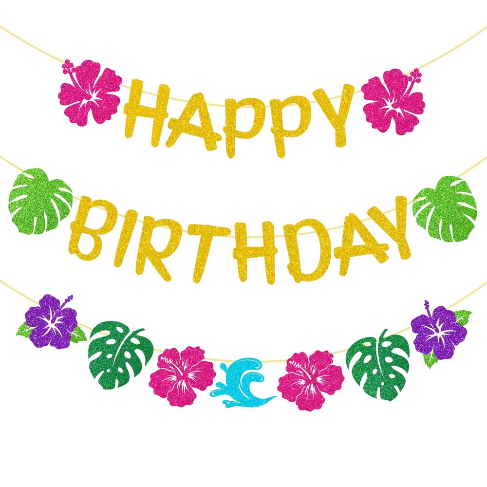 Hawaiian Birthday Party Decorations, 3 Pcs Tropical Hibiscus and Palm Leaf Ha…