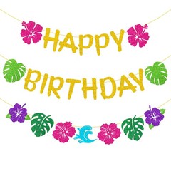 Hawaiian Birthday Party Decorations, 3 Pcs Tropical Hibiscus and Palm Leaf Ha…