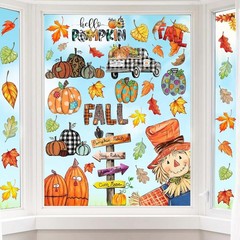 Fall Window Clings Decorations for Glass Watercolor Pumpkin Colorful