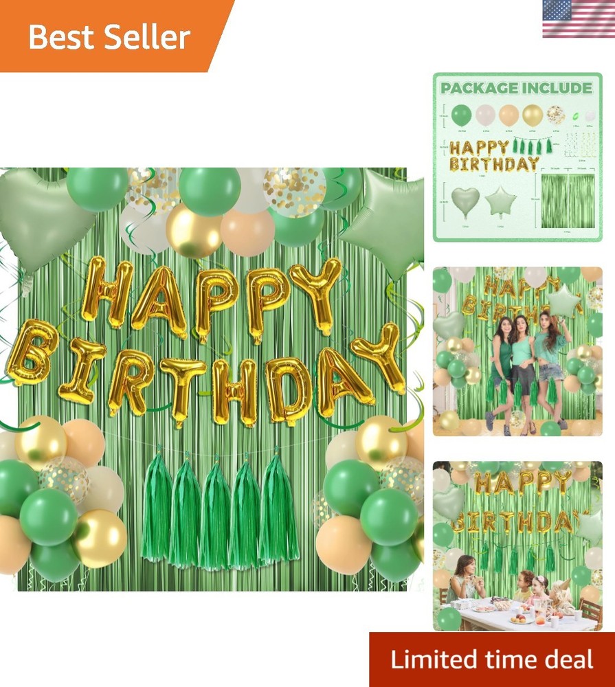 Elegant Sage Green Birthday Decorations – Balloons, Banners & Backdrop Set