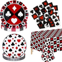 81Pcs Casino Party Decorations – Poker Party Tableware Set Includes Poker Themed