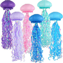 6-Pack Jellyfish Paper Lanterns, Blue Purple Pink under the Sea Party Decoration