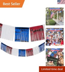 Reusable 24 Ft Red, White & Blue Metallic Fringe for Fourth of July Festivities