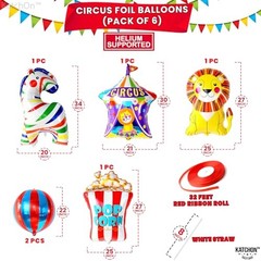 , Circus Balloons for Carnival Decorations – Pack of 6 | Carnival Balloons for